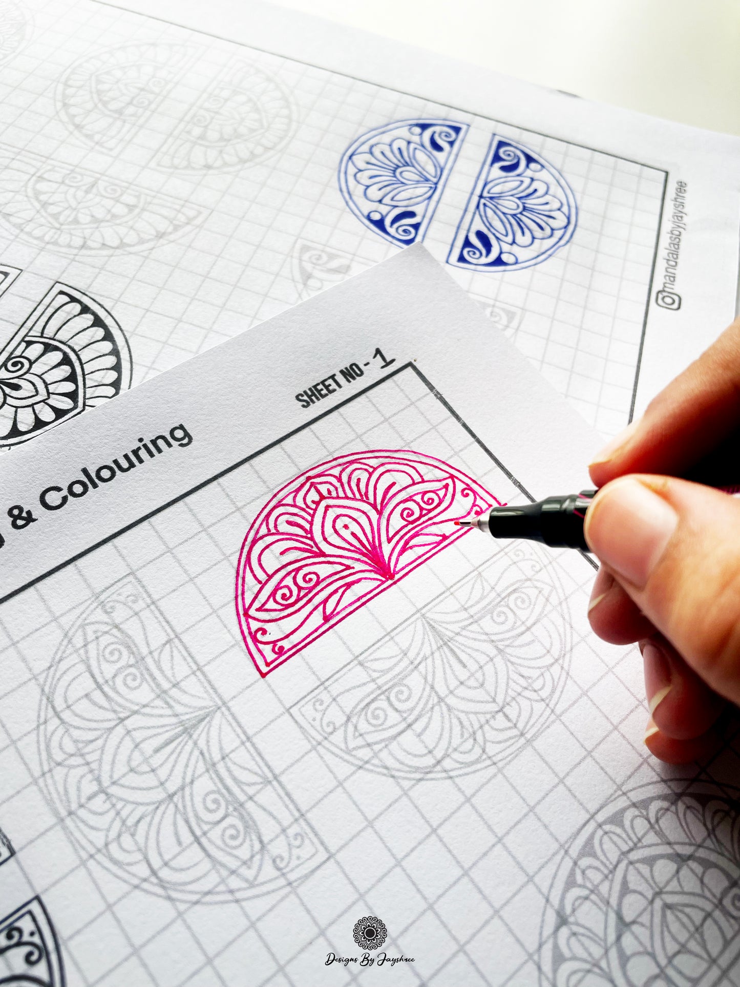 Mandala Pattern Sheets-15 semi circle Designs Set #2, Mandala Practice Sheets