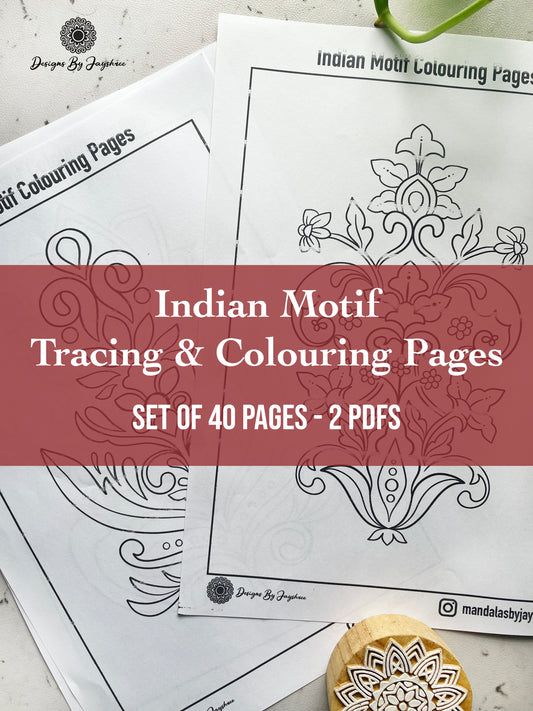 Indian Motif Colouring & Tracing Pages - Set of 42 pages - 2 PDF