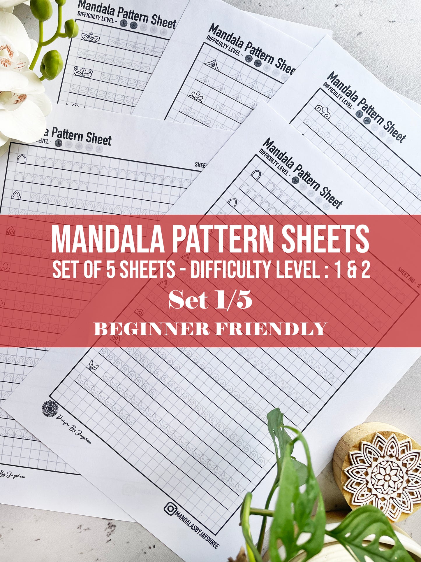 Beginners Mandala Pattern Sheets - Set 1 of 5 | Mandala Tracing Templates