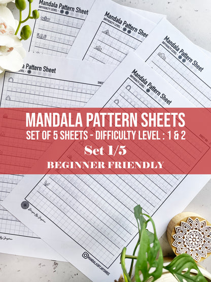 Beginners Mandala Pattern Sheets - Set 1 of 5 | Mandala Tracing Templates