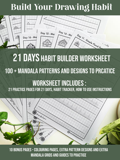 21 Days Habit Builder - Mandala Patterns Drawing Worksheet