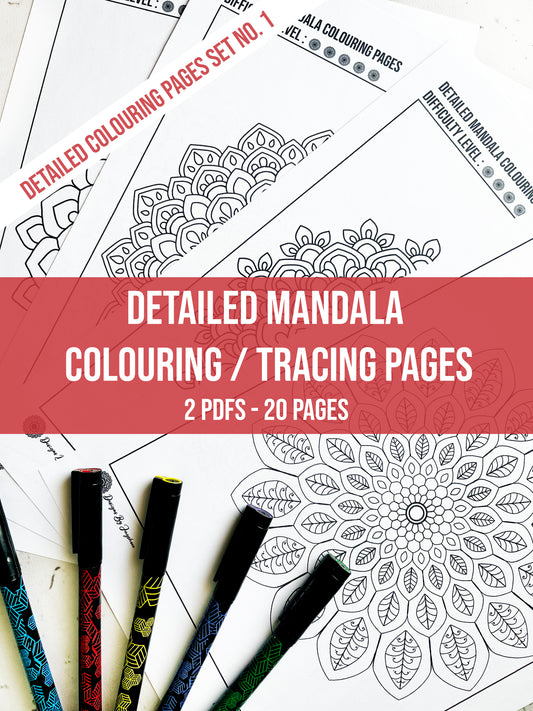 Mandala Colouring & Tracing Pages - Set of 10 Designs - 2 PDFs