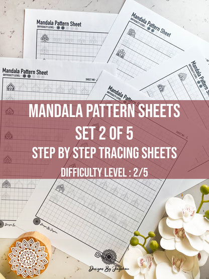 Beginners Mandala Pattern Sheets - Set 2 of 5 | Step By Step Mandala Tracing Templates