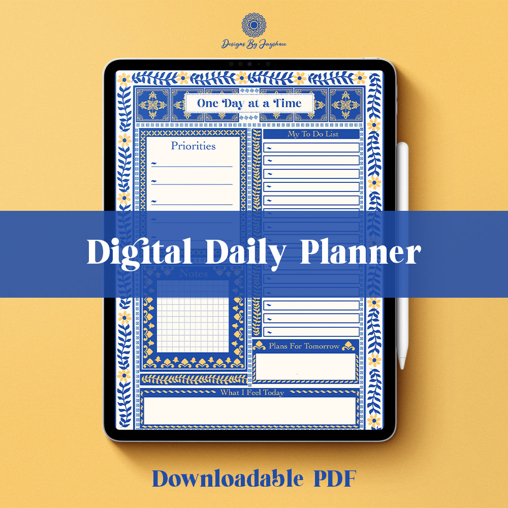Undated Daily Planner – Handmade Indian Motif Printable & Instant Download Daily Schedule, Planner, Digital Planner, Digital Planner