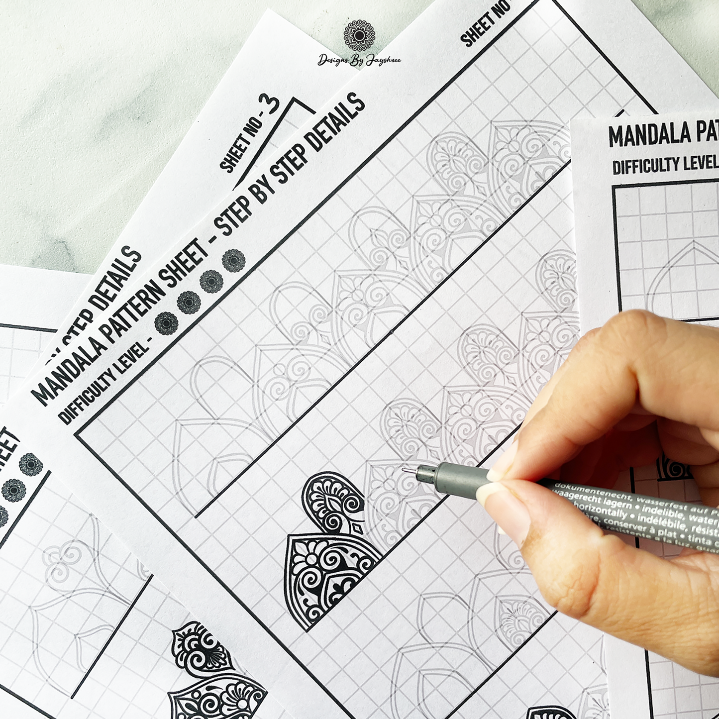 Step By Step - Detailed Mandala Pattern Sheets - Set of 5 Pages