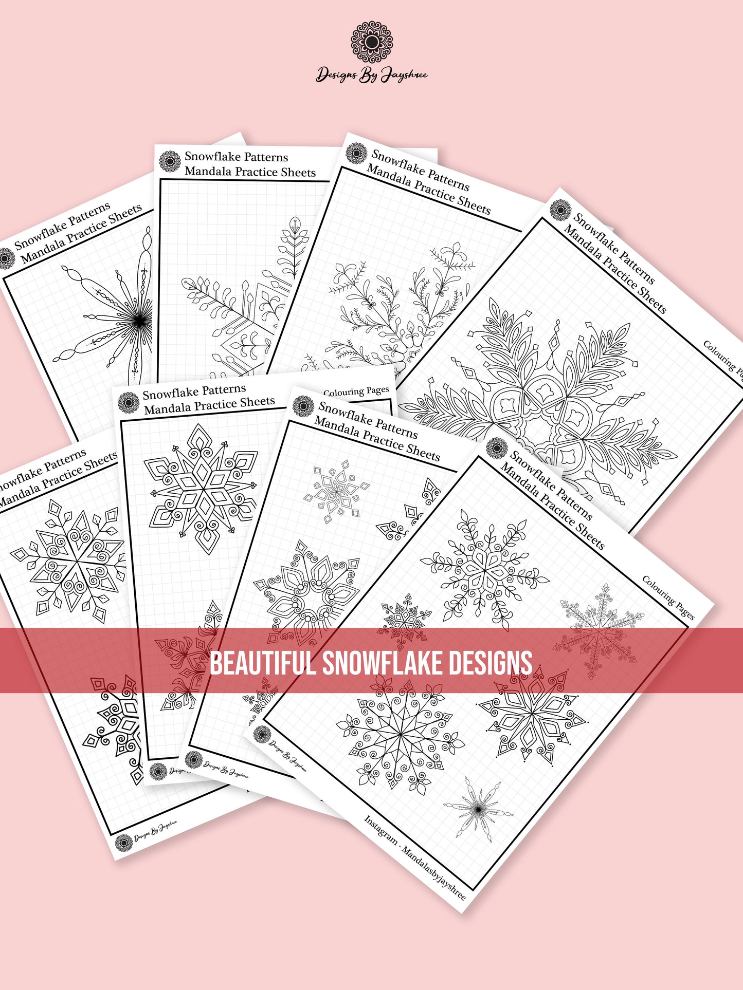 Snowflake Mandala & Christmas Tree Motifs - Tracing And Colouring Pages