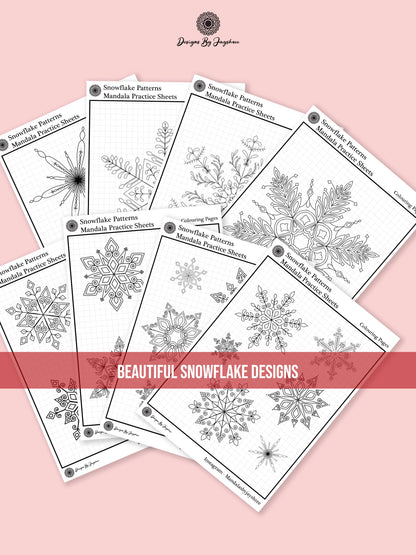 Snowflake Mandala & Christmas Tree Motifs - Tracing And Colouring Pages