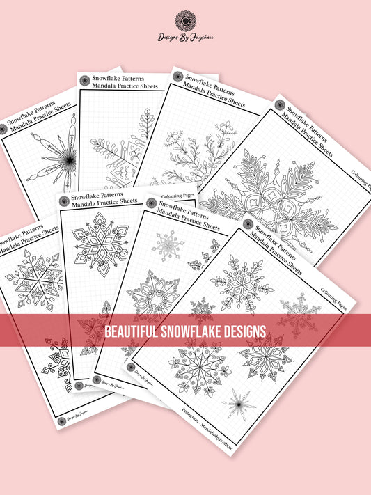 Snowflake Mandala & Christmas Tree Motifs - Tracing And Colouring Pages