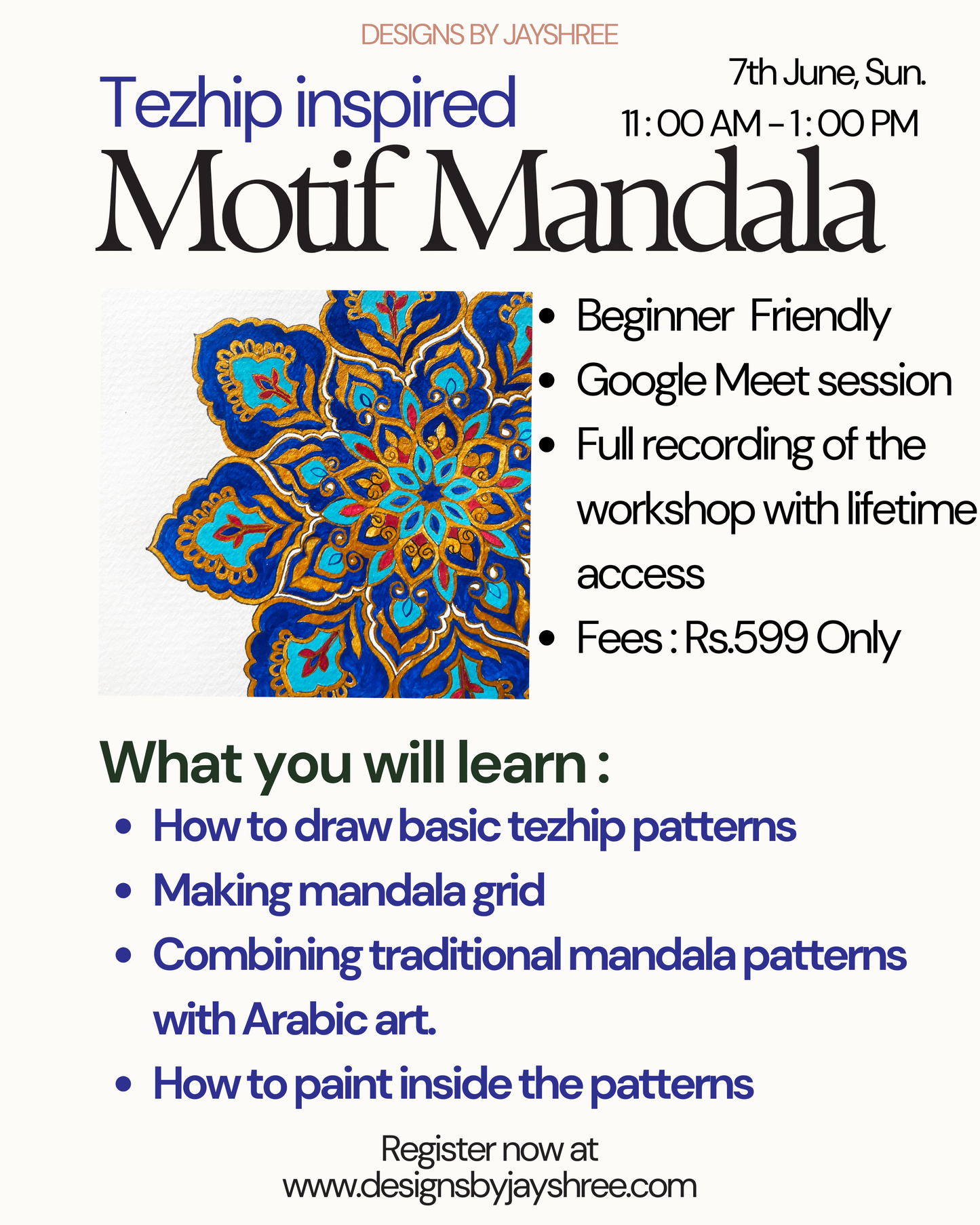 Tezhip Inspired Blue Mandala Workshop  - LIVE