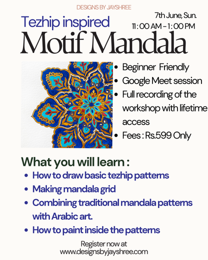 14th JUNE Tezhip Inspired Blue Mandala Workshop  - LIVE