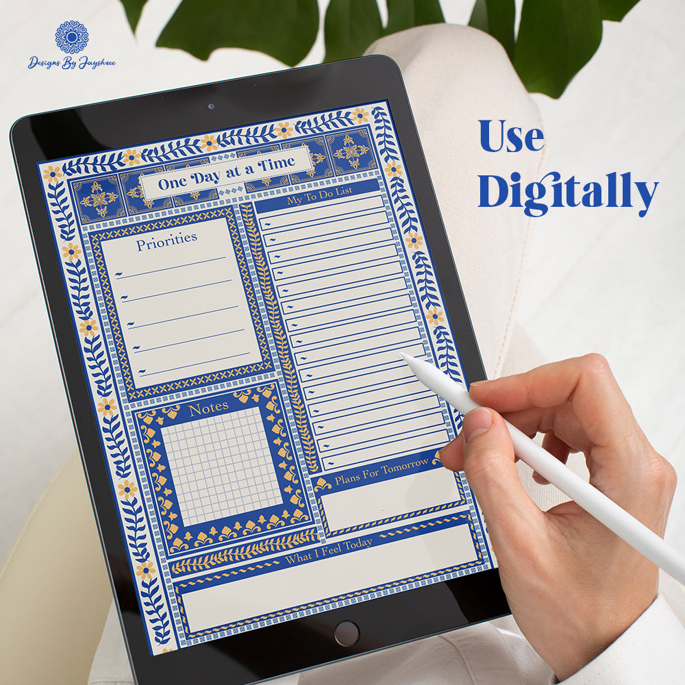Undated Daily Planner – Handmade Indian Motif Printable & Instant Download Daily Schedule, Planner, Digital Planner, Digital Planner
