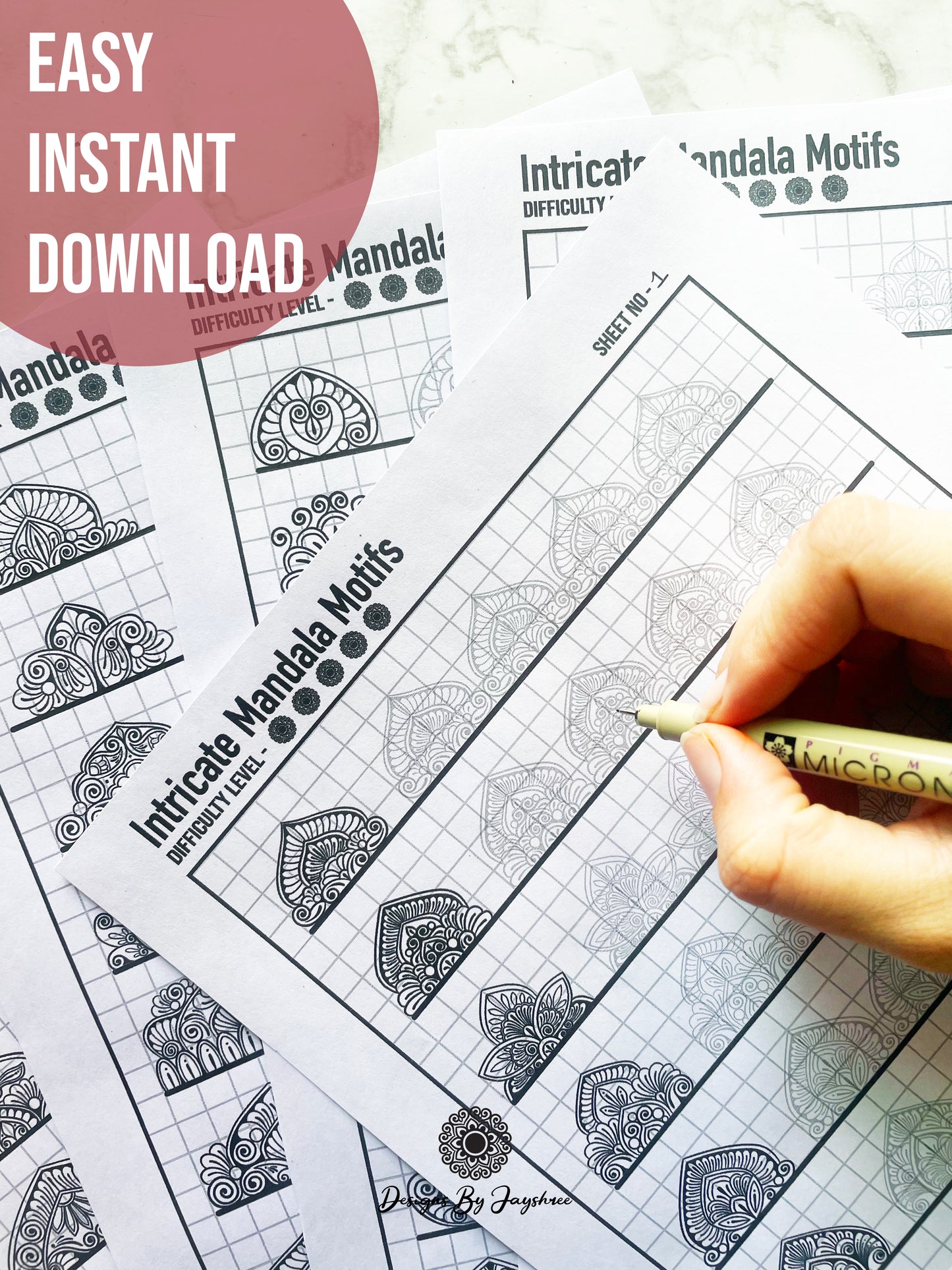 Intricate / Detailed Mandala Pattern Sheets - Set of 40 patterns - Digital Downloads
