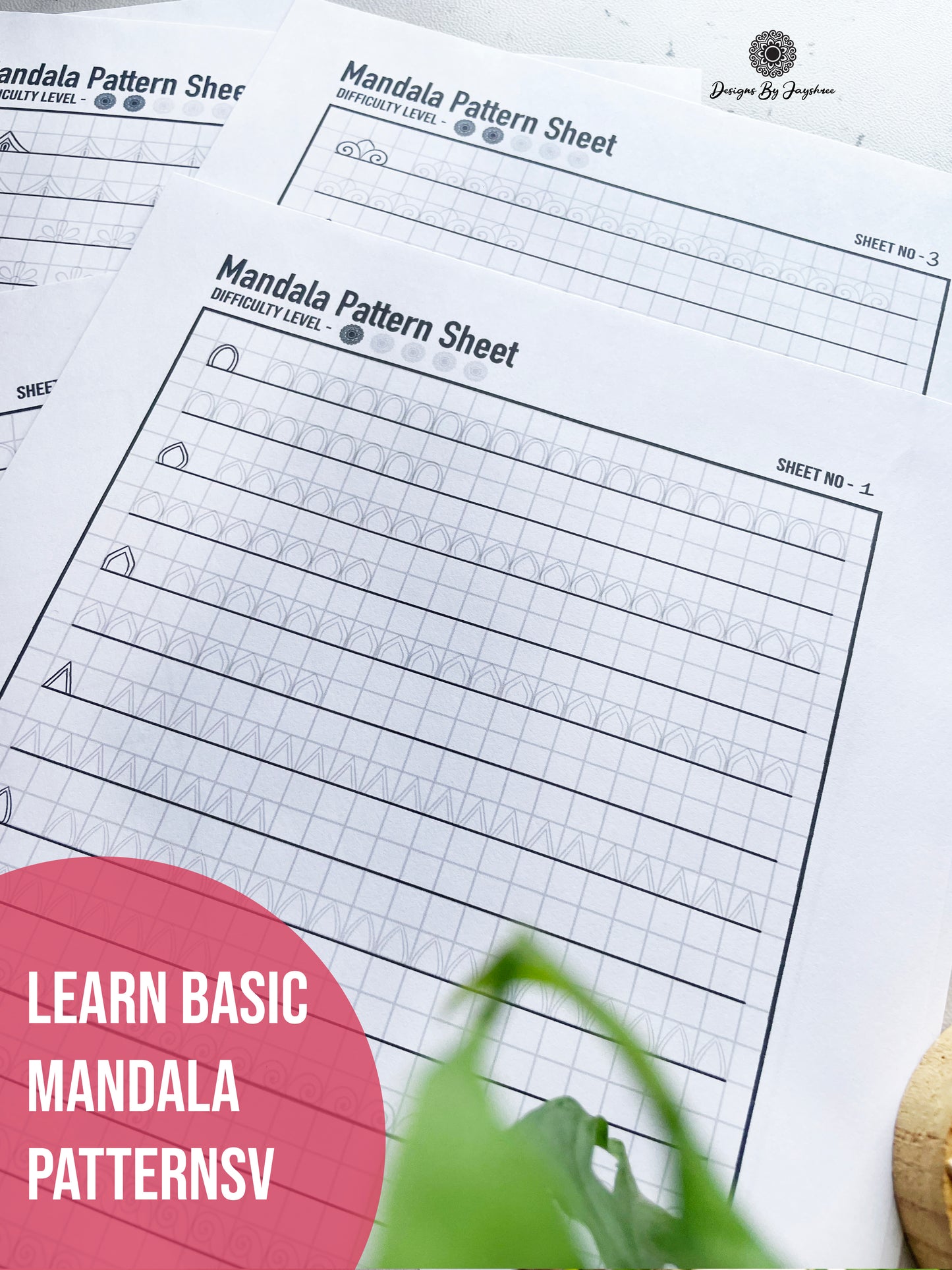 Beginners Mandala Pattern Sheets - Set 1 of 5 | Mandala Tracing Templates