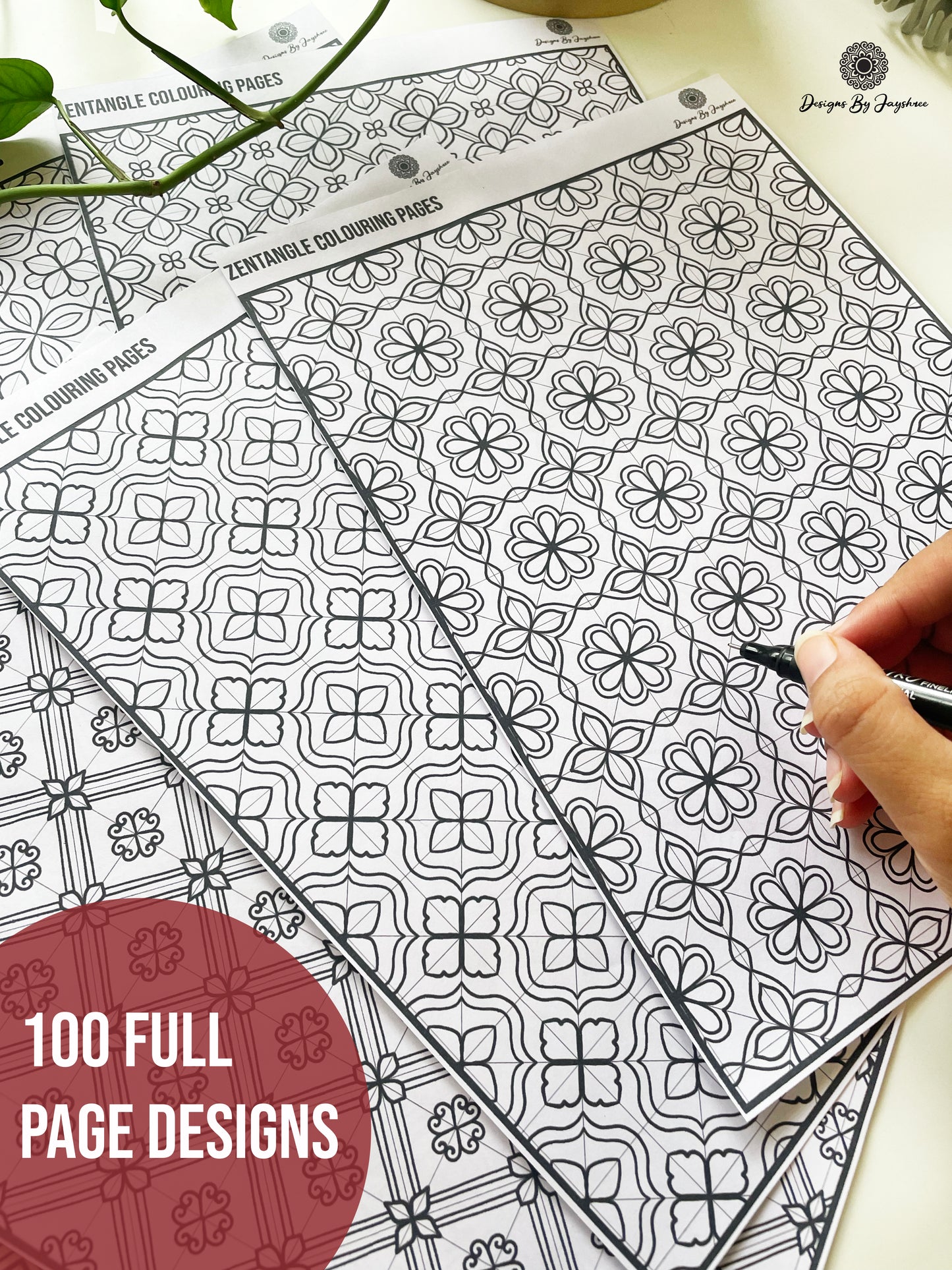 100 Colouring Pages, Zentangle Colouring Pages, Mandala Colouring Page, Adult Colouring Page, Digital Downloads