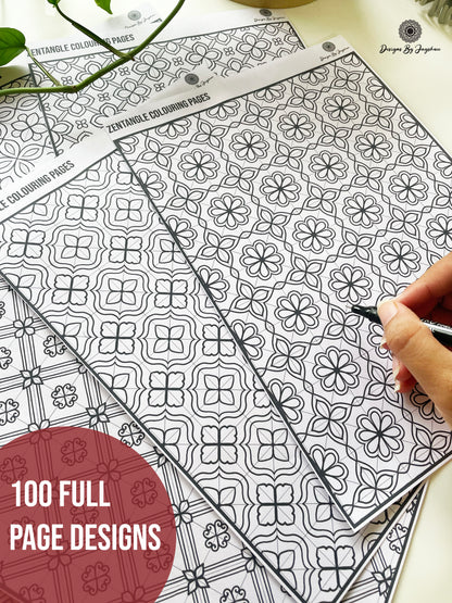 100 Colouring Pages, Zentangle Colouring Pages, Mandala Colouring Page, Adult Colouring Page, Digital Downloads