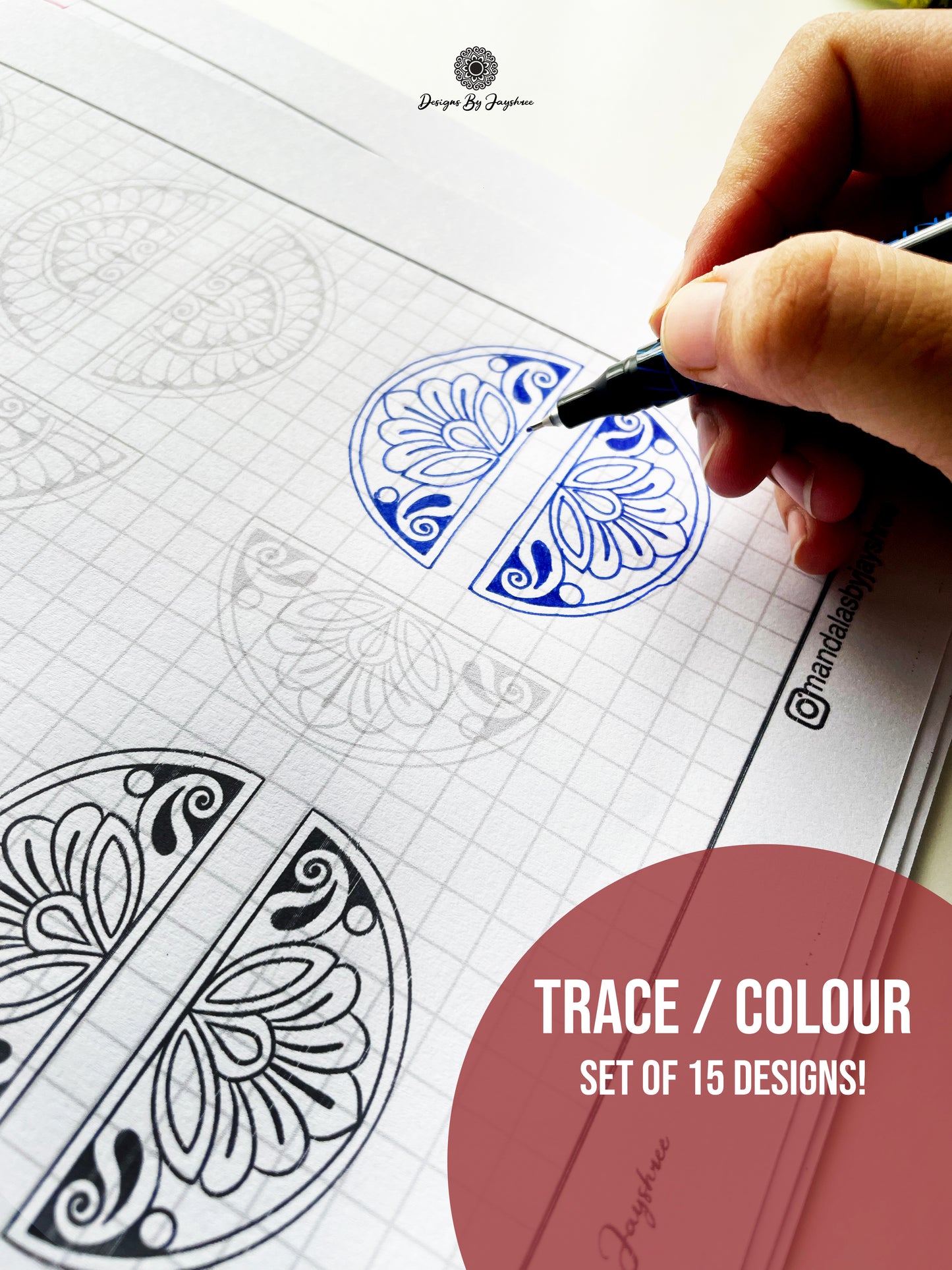 Mandala Pattern Sheets-15 semi circle Designs Set #2, Mandala Practice Sheets