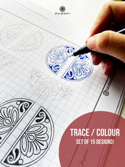 Mandala Pattern Sheets-15 semi circle Designs Set #2, Mandala Practice Sheets