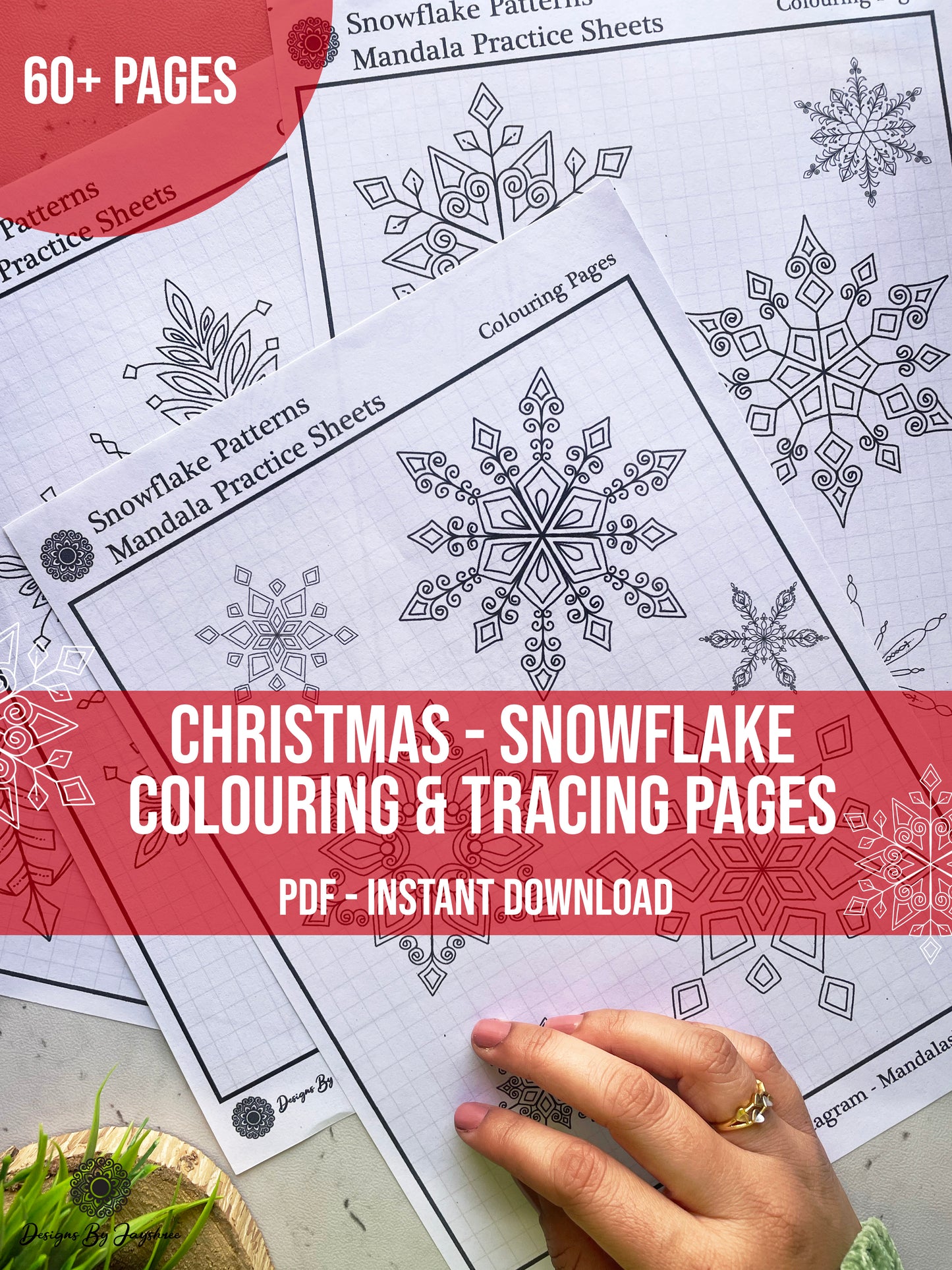 Snowflake Mandala & Christmas Tree Motifs - Tracing And Colouring Pages