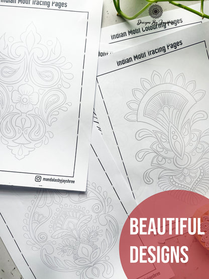 Indian Motif Colouring & Tracing Pages - Set of 42 pages - 2 PDF