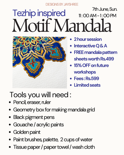 14th JUNE Tezhip Inspired Blue Mandala Workshop  - LIVE