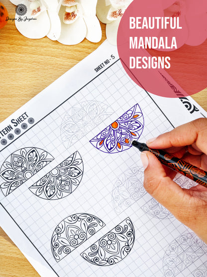 Mandala Pattern Sheets-15 semi circle Designs, Mandala Practice Sheets,Digital Downloads