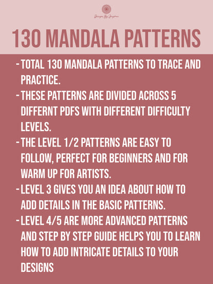 Beginner to Artist Bundle - 5 Pdfs - Difficulty level 1-5, Mandala Practice Sheets, Digital Download, Mandala Digital