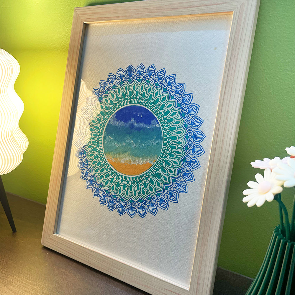 Ocean Inspired Mandala Painting - Gouache and Ink on Paper - Original Artwork