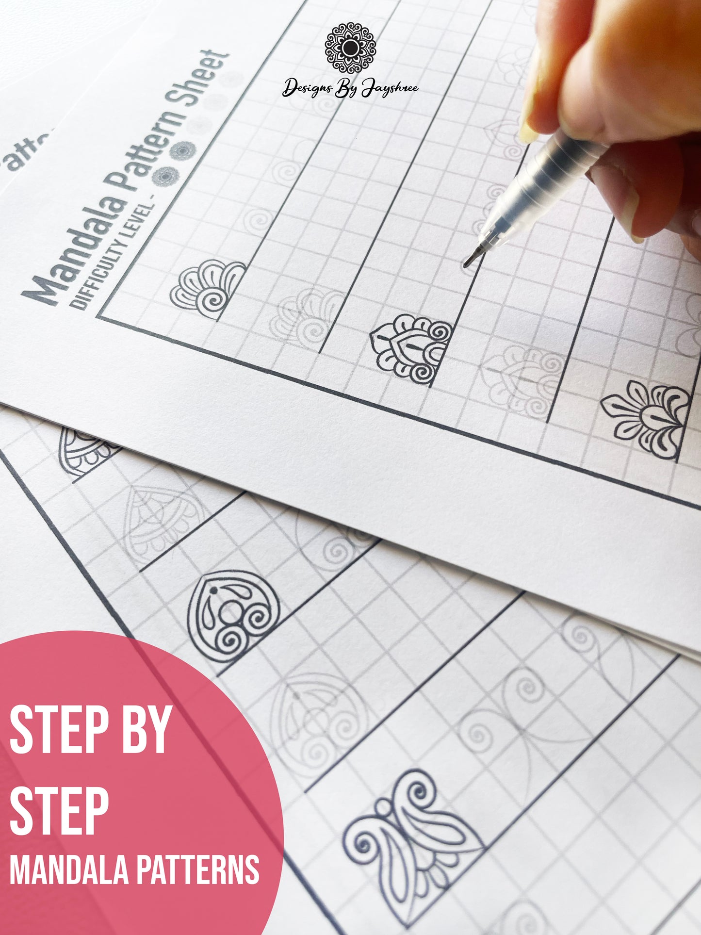 Beginners Mandala Pattern Sheets - Set 2 of 5 | Step By Step Mandala Tracing Templates