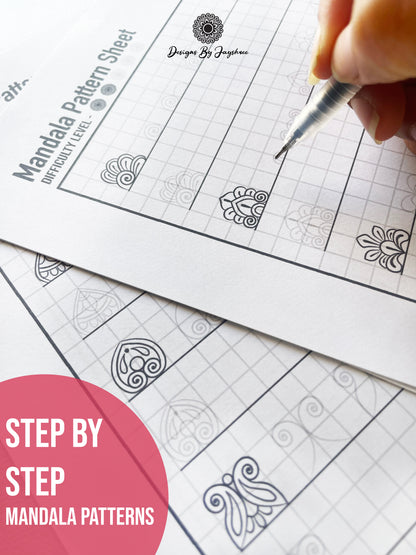 Beginners Mandala Pattern Sheets - Set 2 of 5 | Step By Step Mandala Tracing Templates