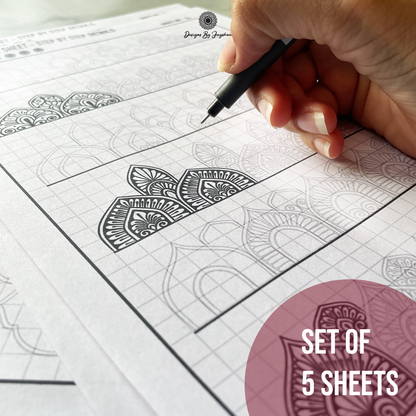 Step By Step - Detailed Mandala Pattern Sheets - Set of 5 Pages