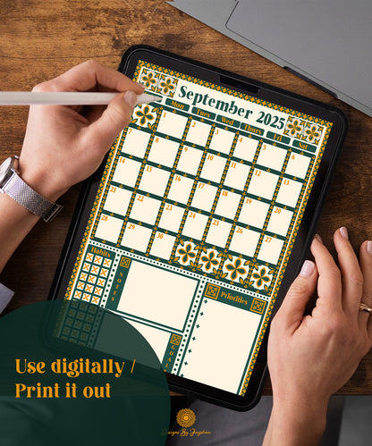 September Theme Monthly Planner – Handmade Indian Motif Printable & Instant Download, Digital Planner