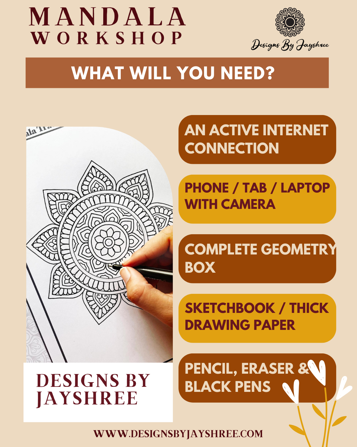 Live Mandala Drawing Workshop - Beginner Friendly - Online