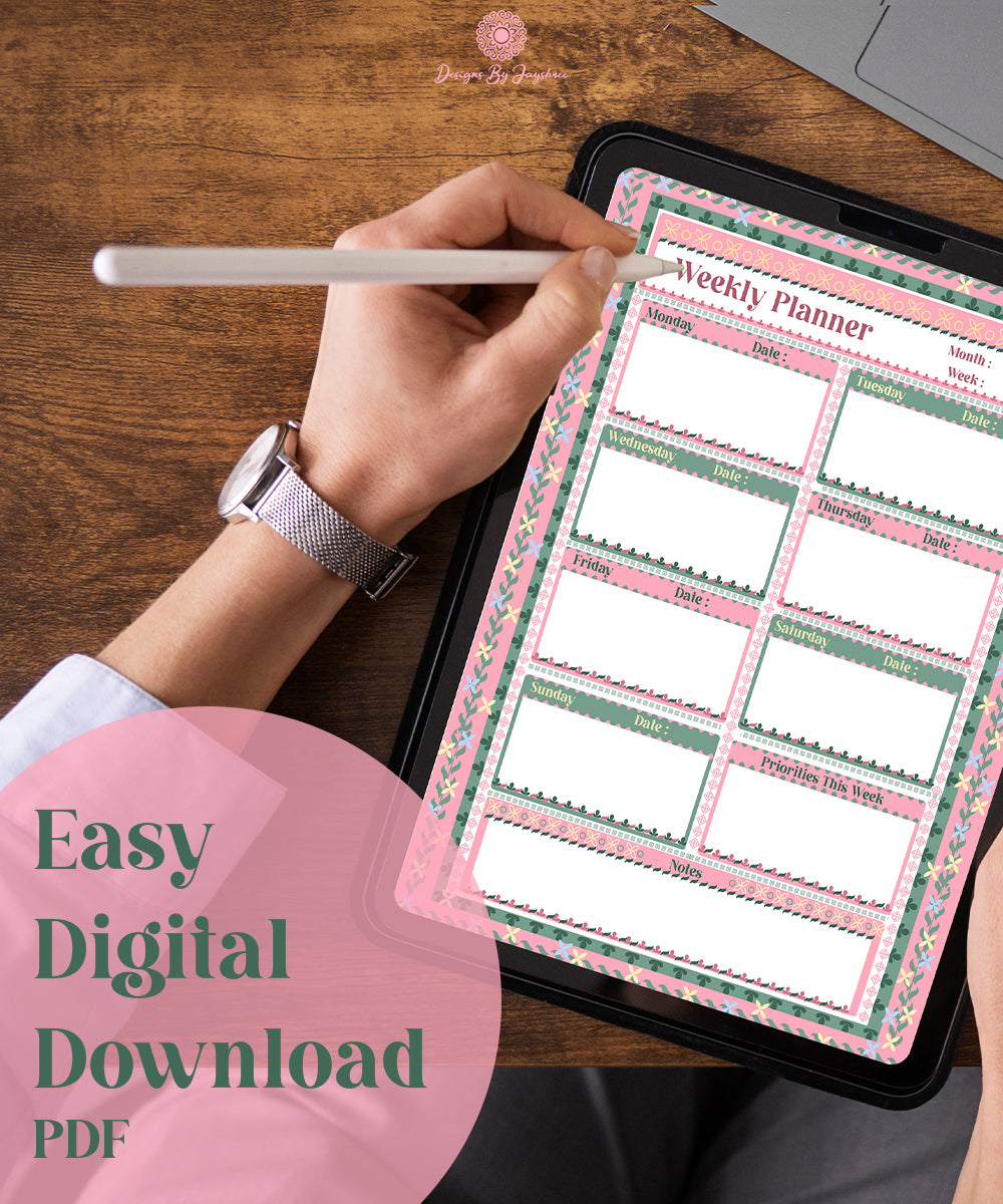 Weekly Planner – Handmade Indian Motif Printable & Instant Download Daily Schedule, Planner, Digital Planner, Digital Planner (Copy)