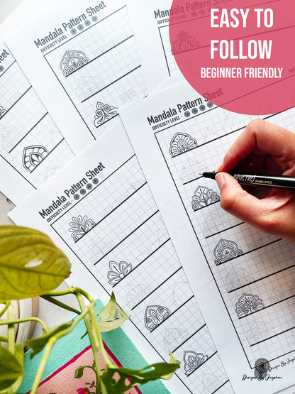 Beginners Mandala Pattern Sheets - Set 4 of 5 | Mandala Tracing Templates