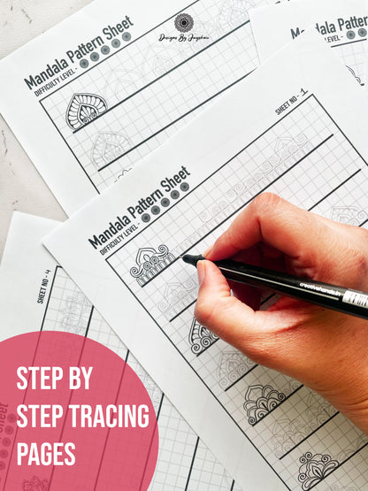 Beginners Mandala Pattern Sheets - Set 5 of 5 | Mandala Tracing Templates