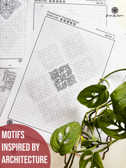 Ornament Mandala Pattern Sheets-5 , Mandala Practice Sheets,Digital Downloads