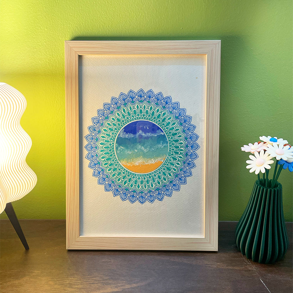 Ocean Inspired Mandala Painting - Gouache and Ink on Paper - Original Artwork