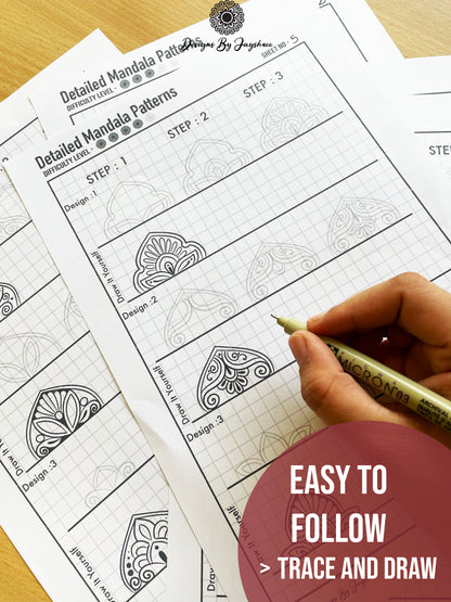 3 Step Detailed Mandala Pattern Sheets - Set of 15 Designs