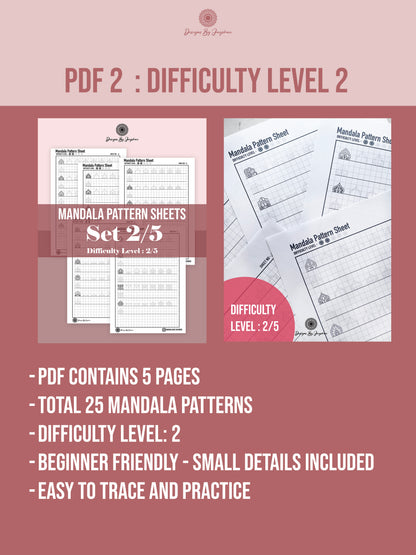 Beginner to Artist Bundle - 5 Pdfs - Difficulty level 1-5, Mandala Practice Sheets, Digital Download, Mandala Digital