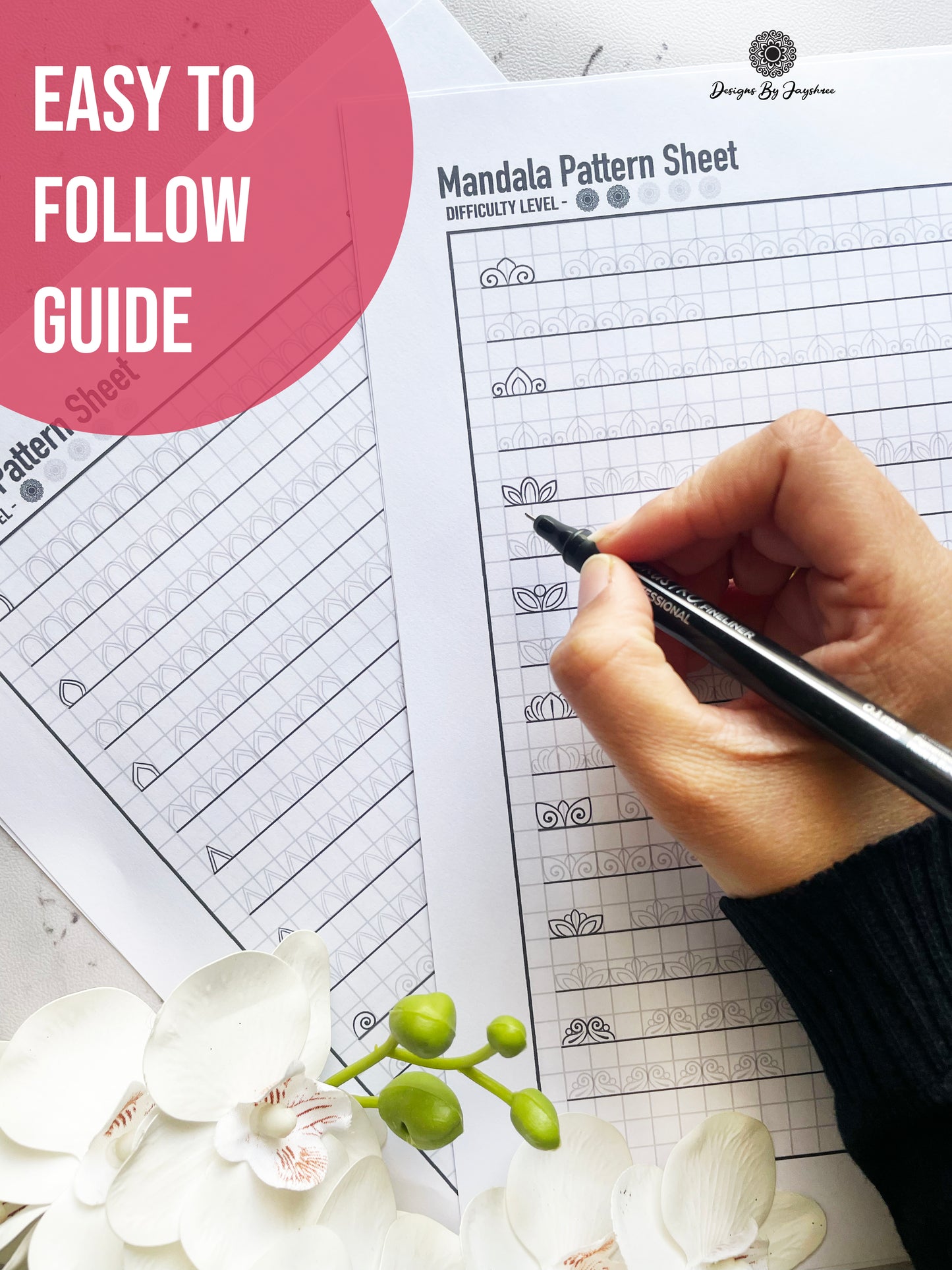 Beginners Mandala Pattern Sheets - Set 1 of 5 | Mandala Tracing Templates