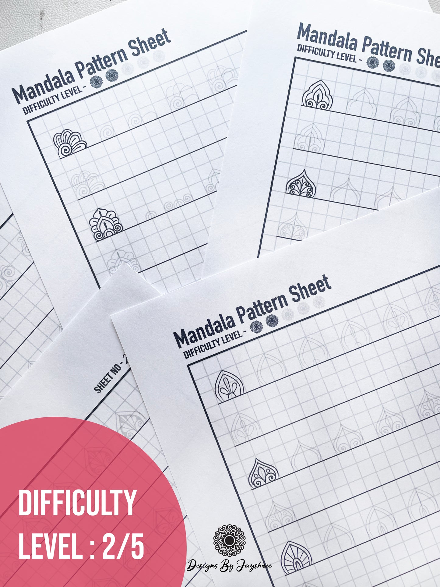 Beginners Mandala Pattern Sheets - Set 2 of 5 | Step By Step Mandala Tracing Templates