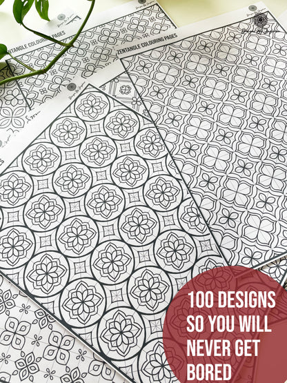 100 Colouring Pages, Zentangle Colouring Pages, Mandala Colouring Page, Adult Colouring Page, Digital Downloads
