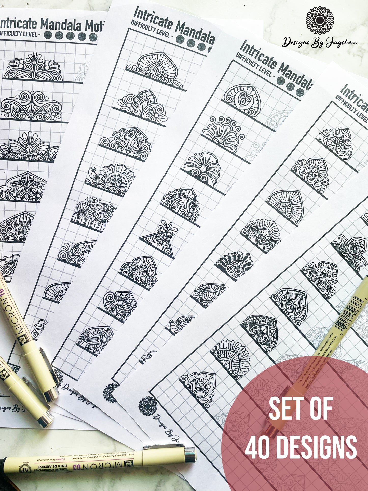Intricate / Detailed Mandala Pattern Sheets - Set of 40 patterns - Digital Downloads