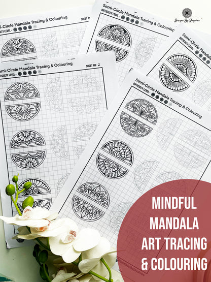 Mandala Pattern Sheets-15 semi circle Designs Set #2, Mandala Practice Sheets