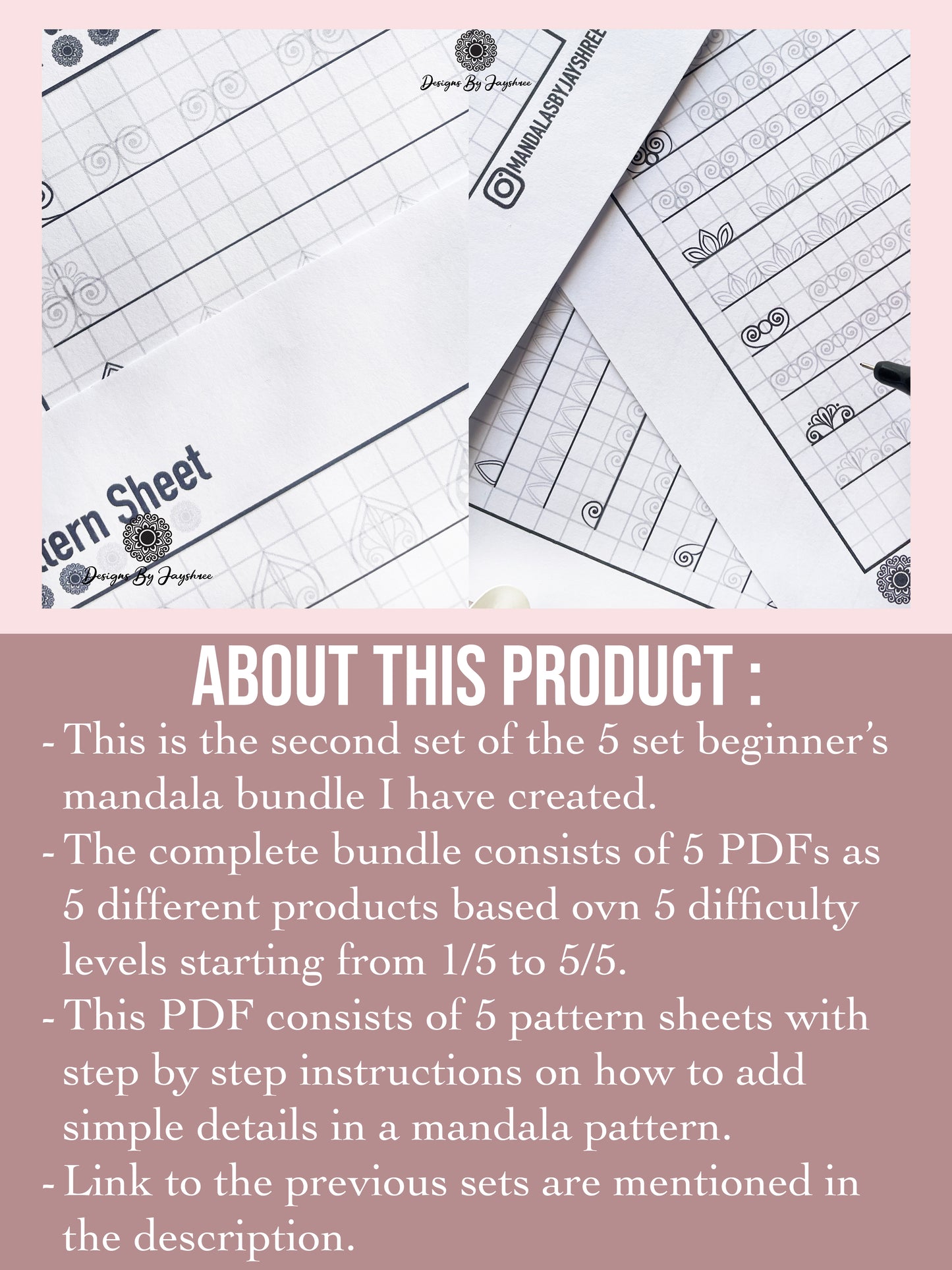 Beginners Mandala Pattern Sheets - Set 2 of 5 | Step By Step Mandala Tracing Templates