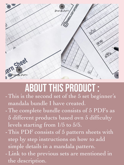 Beginners Mandala Pattern Sheets - Set 2 of 5 | Step By Step Mandala Tracing Templates