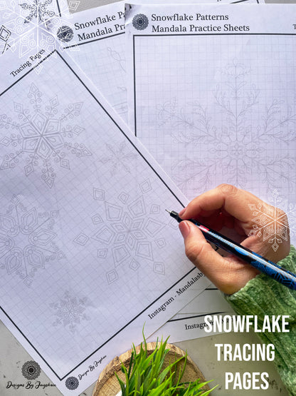 Snowflake Mandala & Christmas Tree Motifs - Tracing And Colouring Pages