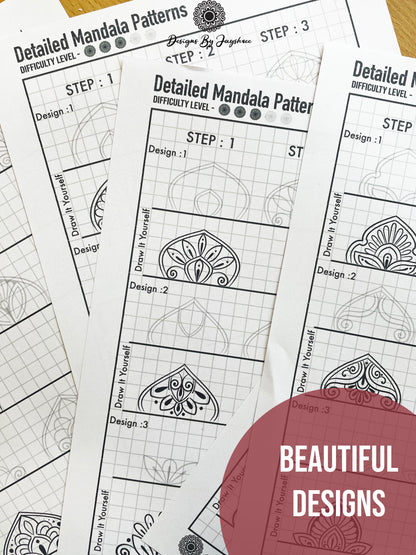 3 Step Detailed Mandala Pattern Sheets - Set of 15 Designs