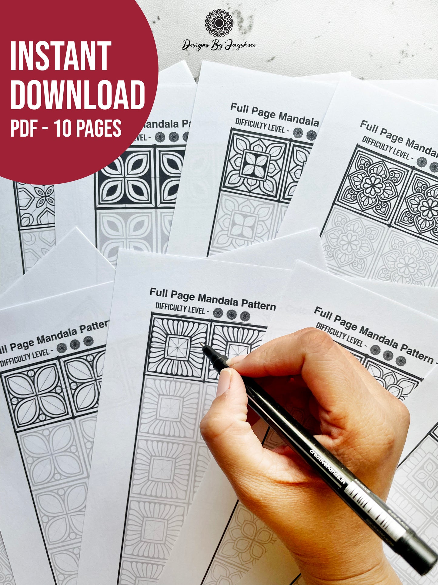 Mandala Full Page Set of 10 - Colouring & Tracing Pages #2