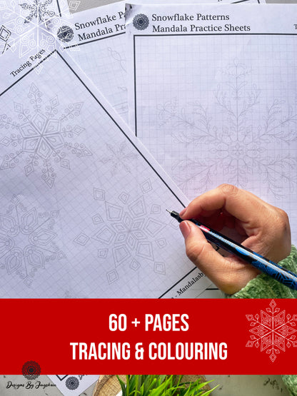 Snowflake Mandala & Christmas Tree Motifs - Tracing And Colouring Pages